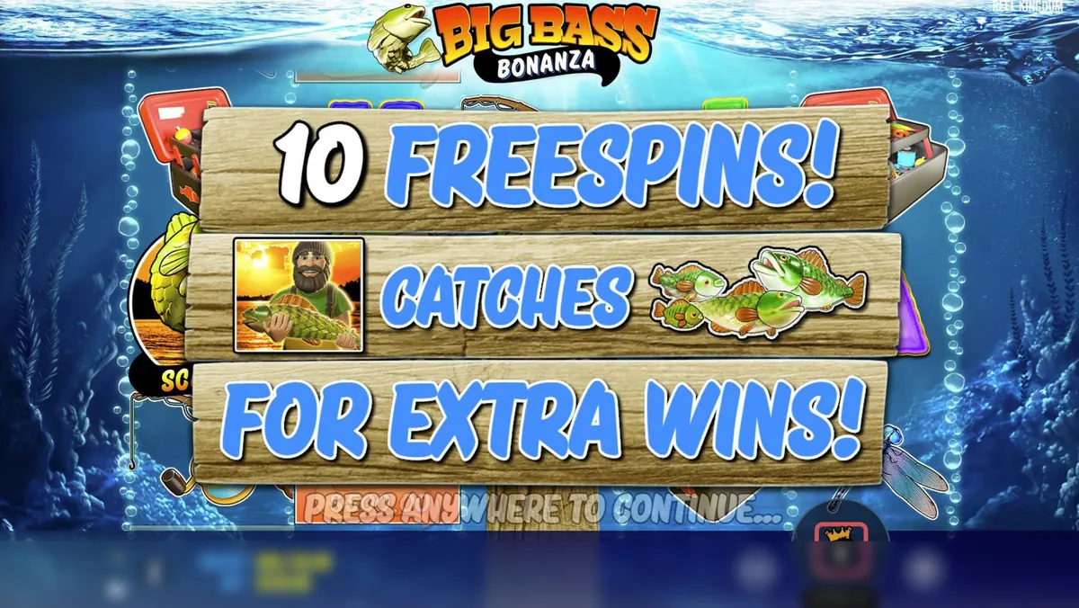 Pantalla oficial de Big Bass Bonanza al entrar en los giros gratis