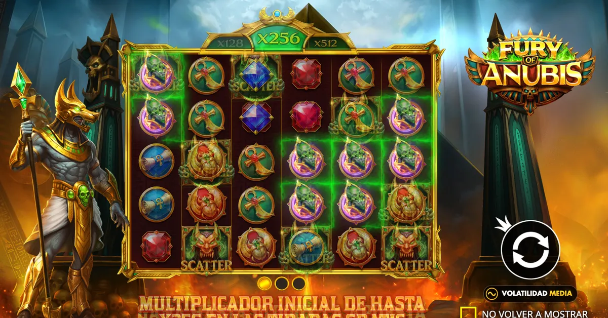 Pantalla de inicio oficial de Fury of Anubis con el multiplicador de los giros gratis