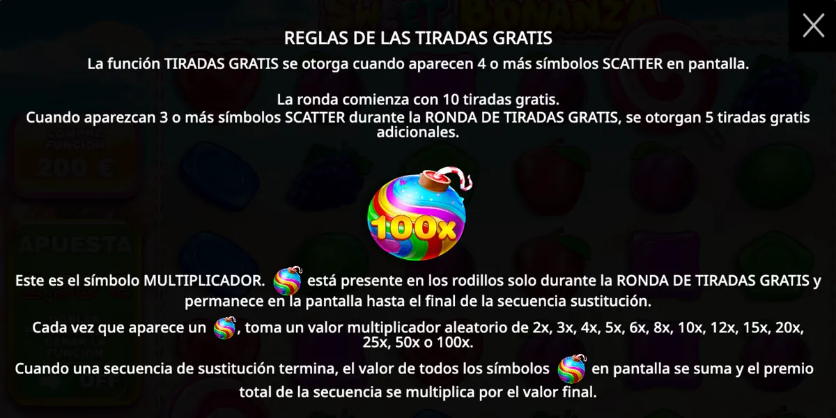 Reglas oficiales de Sweet Bonanza sobre el símbolo multiplicador