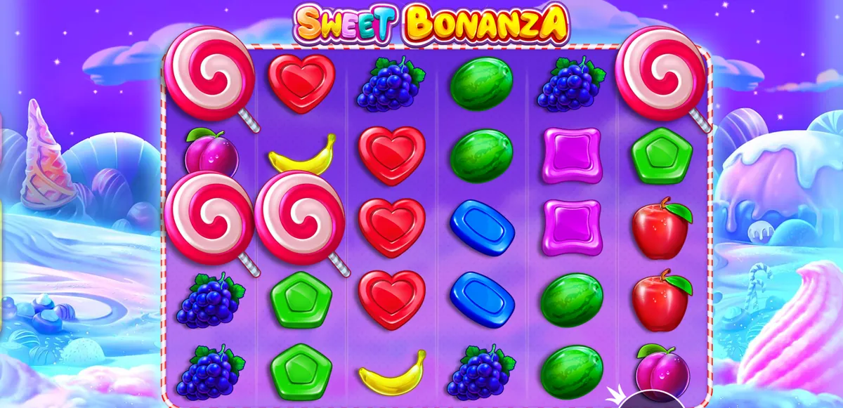 Pantalla de inicio oficial de Sweet Bonanza con la rejilla de 6 por 5